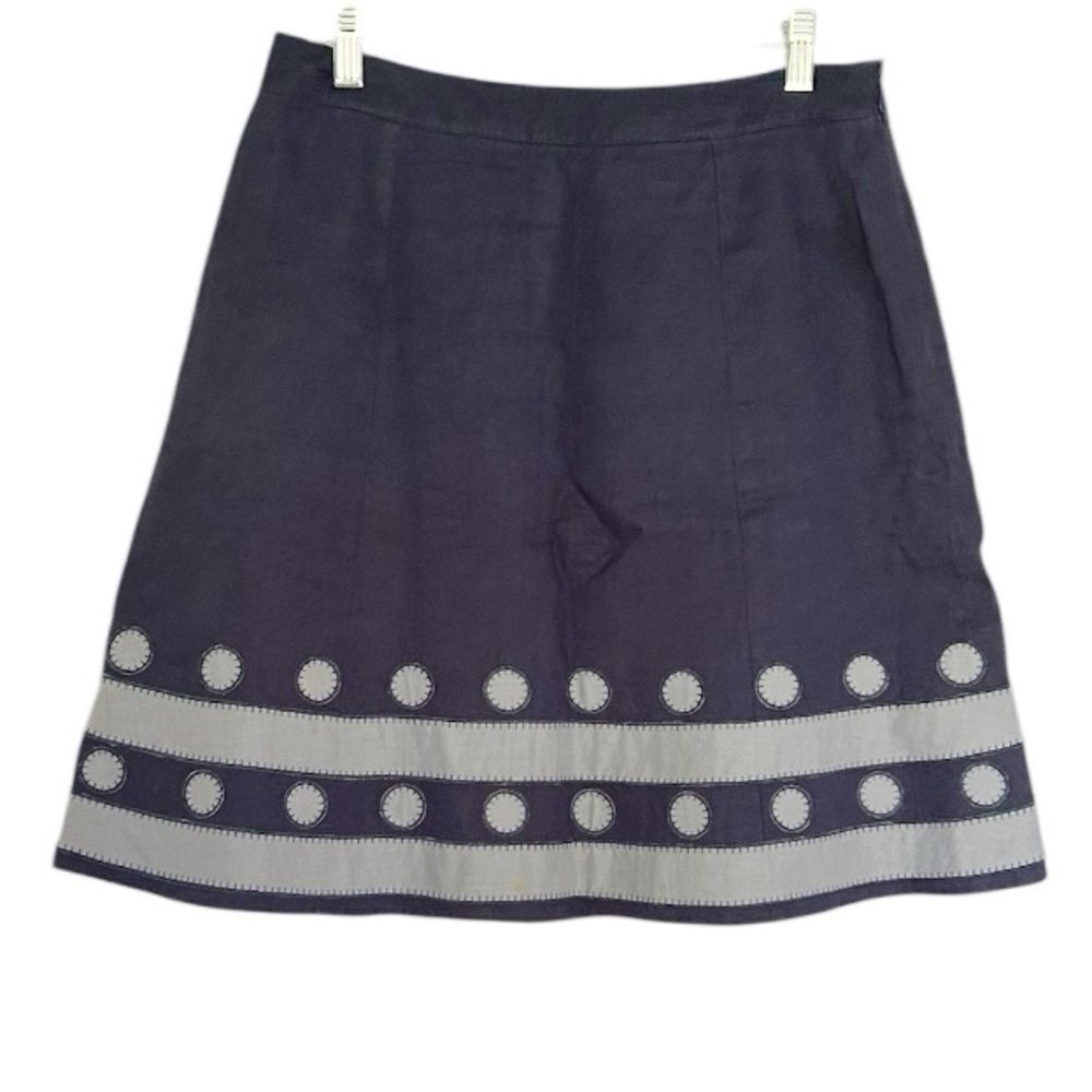 Boden Mini Skirt Size 6 Petite Blue Polkadot 100% Linen A Line